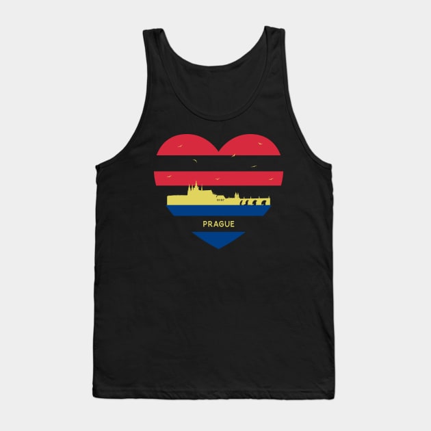 Czech Republic Skyline cityscape Heart Birds Flying Prague Tank Top by Msafi